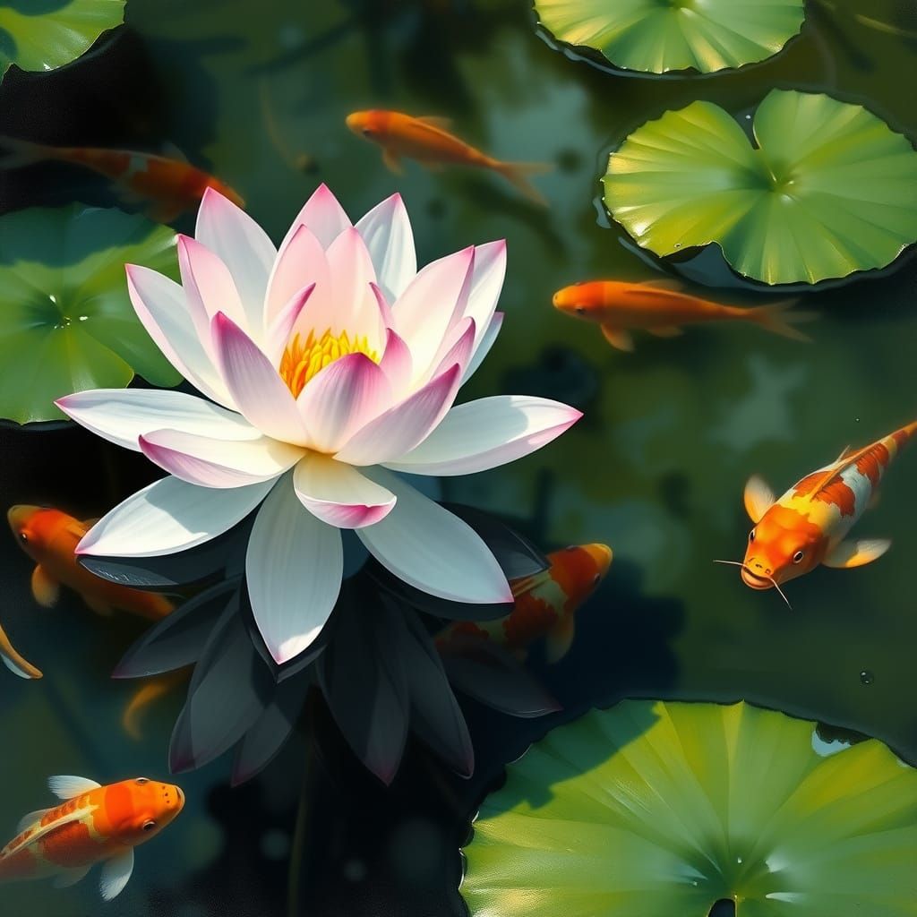 Lotus and Koi in Impressionist Style