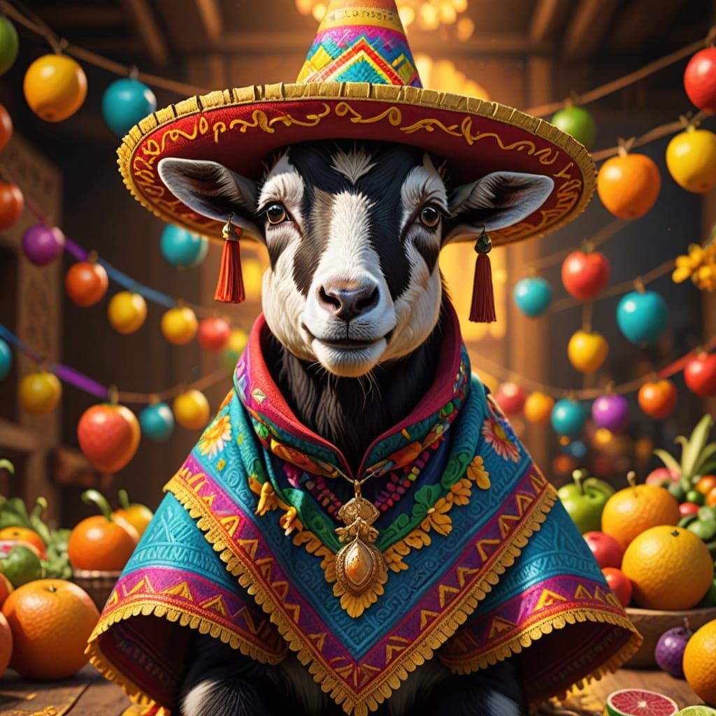 Festive Goat in Poncho with Papel Picado