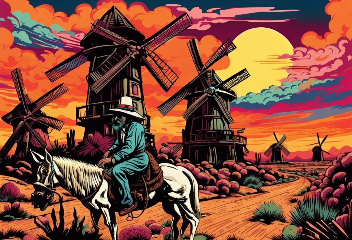 Psychedelic Don Quixote vs Cthulhu Windmills Poster