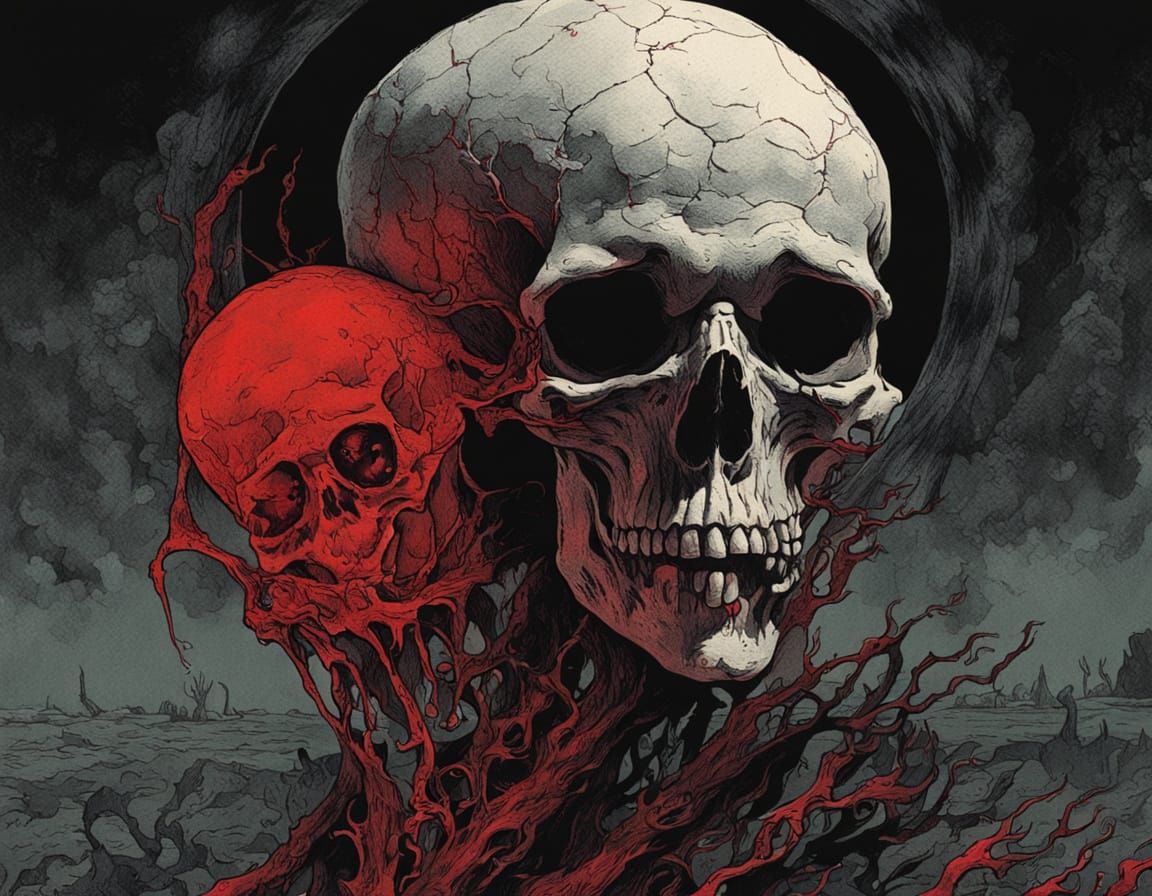 Macabre Moonchild with Skull in Gothic Horror Style