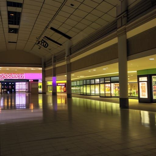 Eerie Abandoned Mall at Night Photo