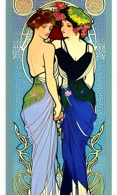 Two Women Stars Art Deco Style Digital Art