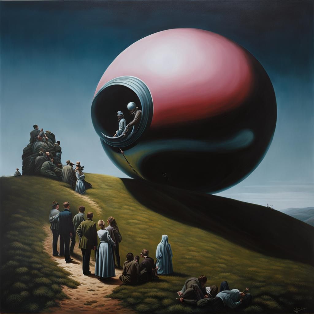 Frightening Alien Landing in Realistic Oil Painting