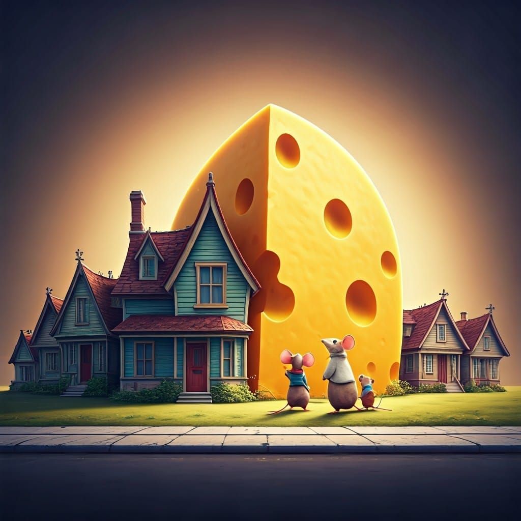 Mice Family and Cheese House: Pixar-Style 3D Art