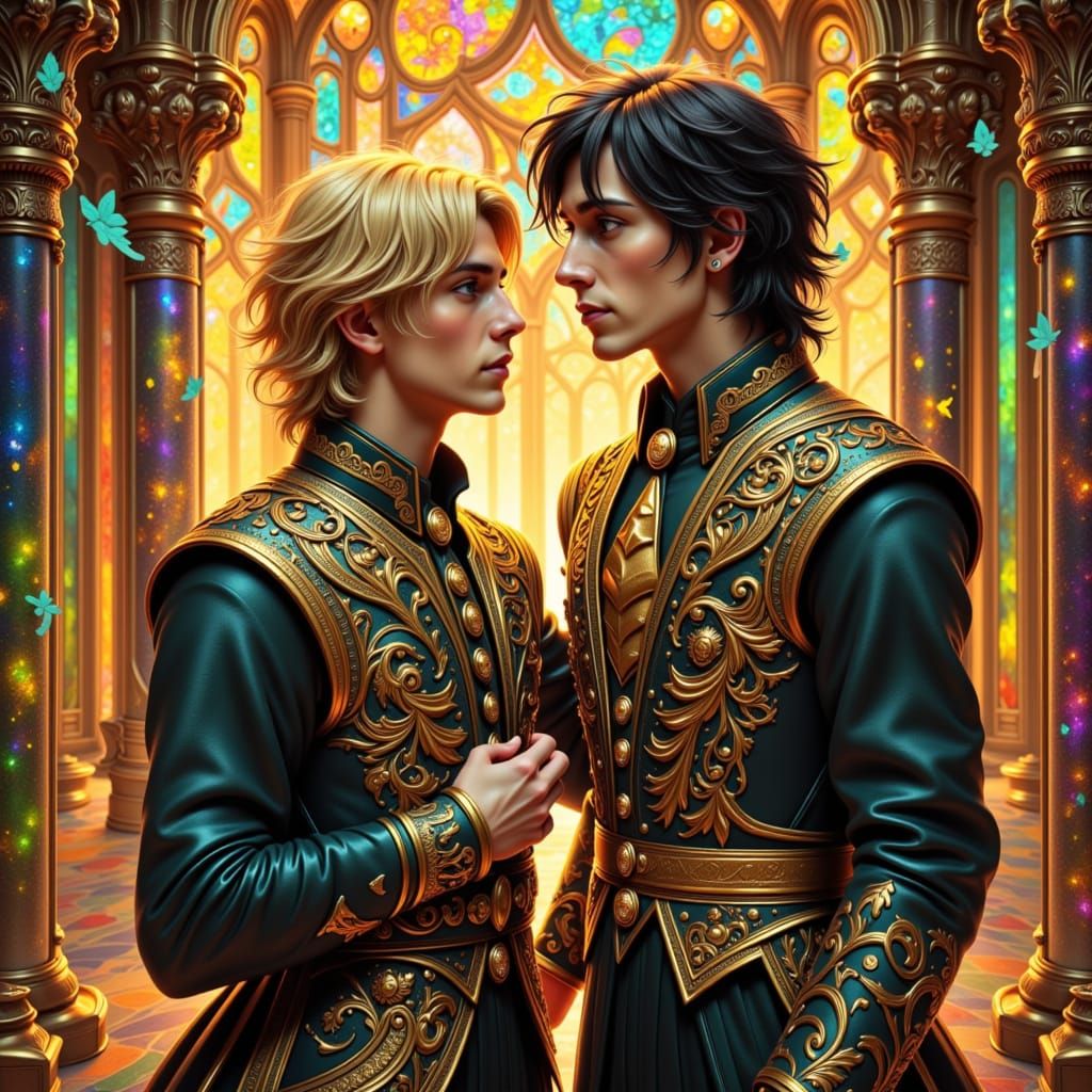 Baroque Men in Gothic Castle, Art Nouveau Style