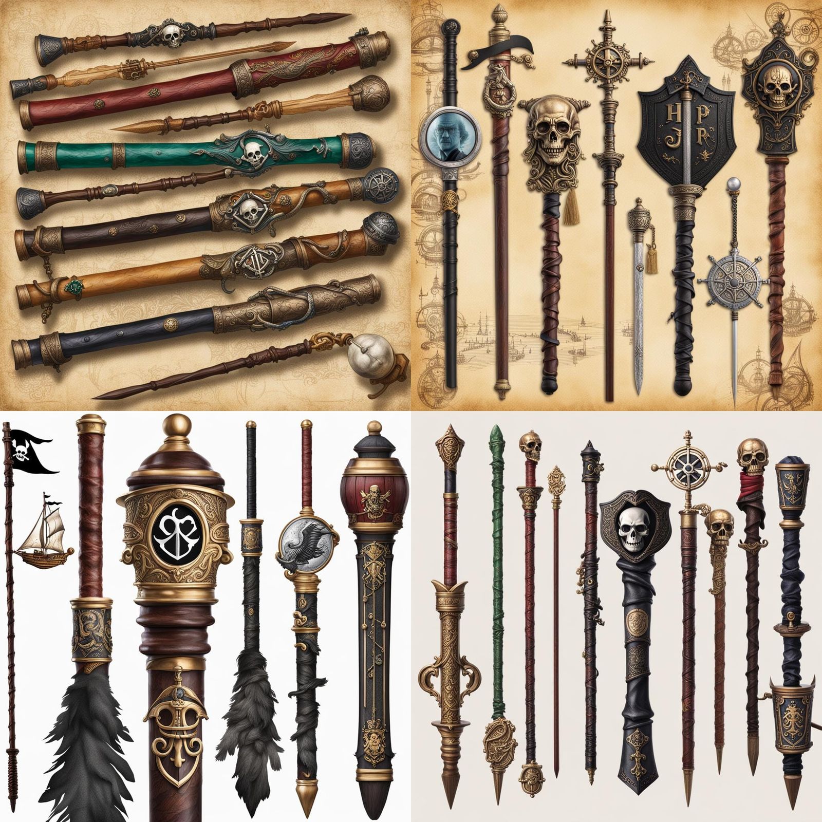 Pirate-Themed Harry Potter Wands: Digital Art