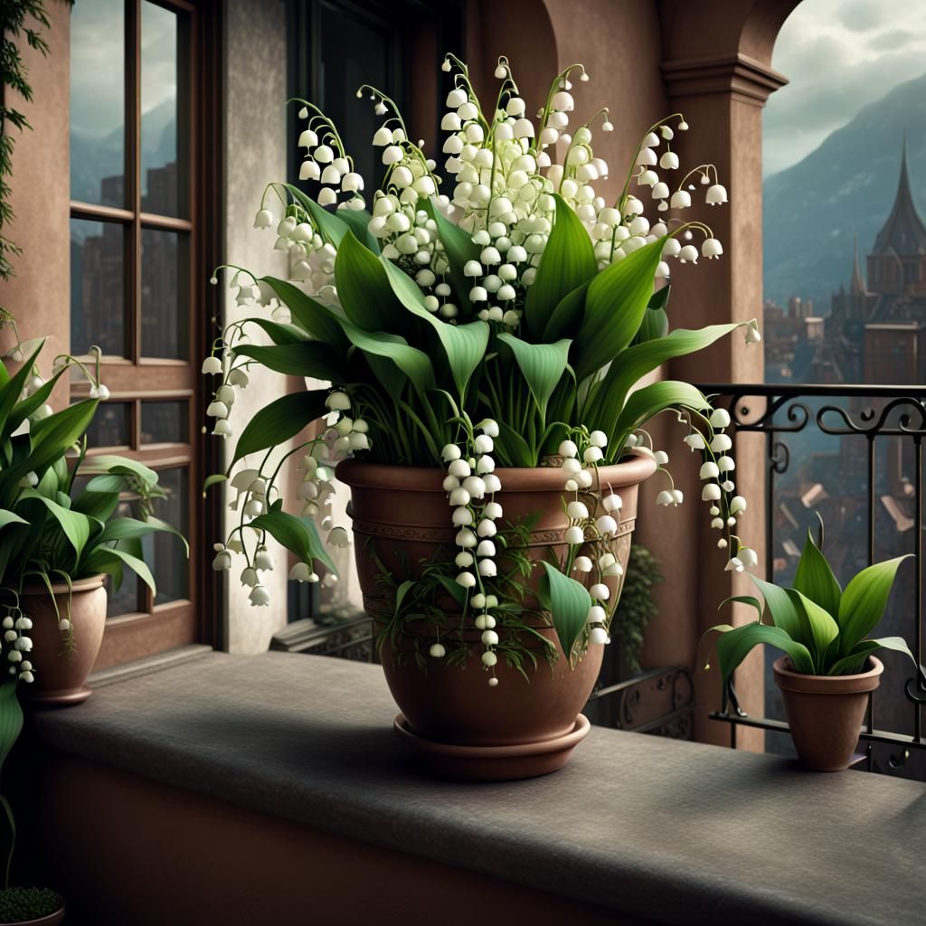 Lilies of the Valley in a Dramatic Balcony Setting
