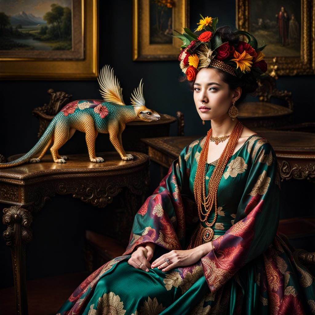 Surreal Restaurant Scene with Exotic Aliens and People