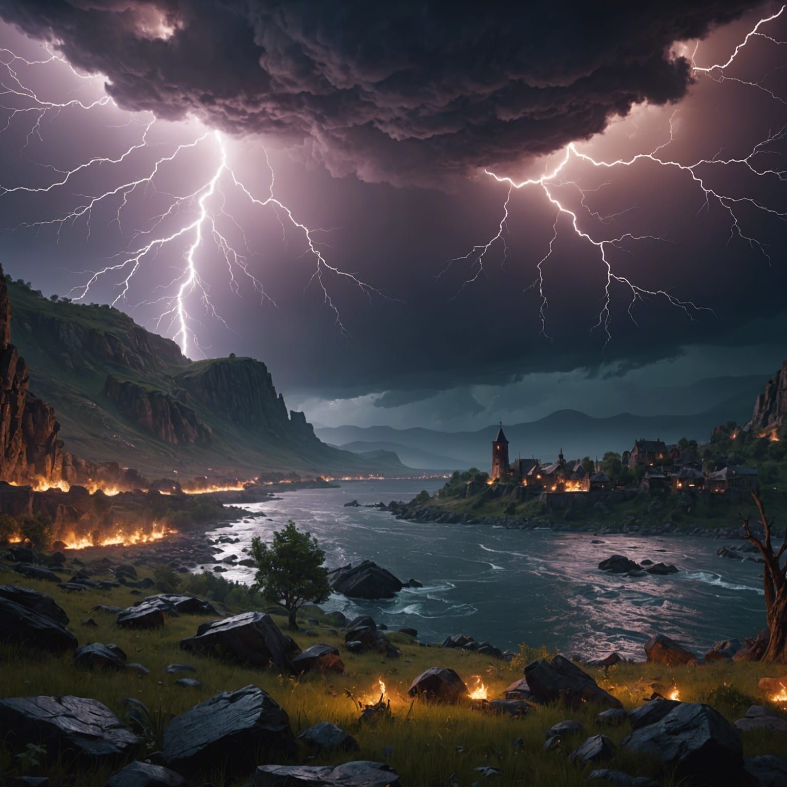 Epic Lightning Storm in Detailed Matte Painting