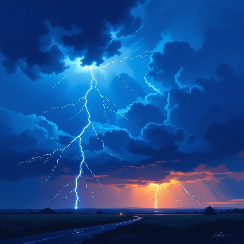 Dramatic Stormy Sky with Lightning in Futuristic Style