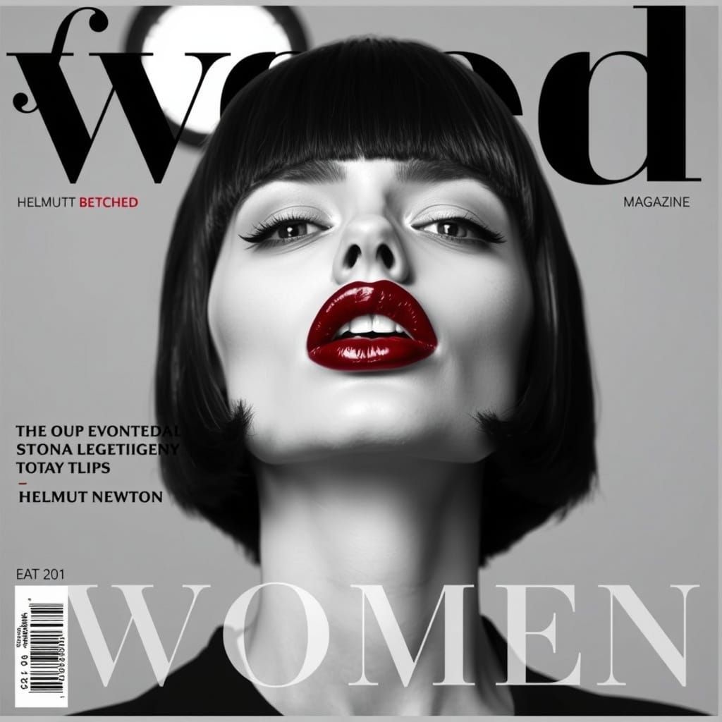 High Fashion Magazine Cover: Model's Lips in Black and White