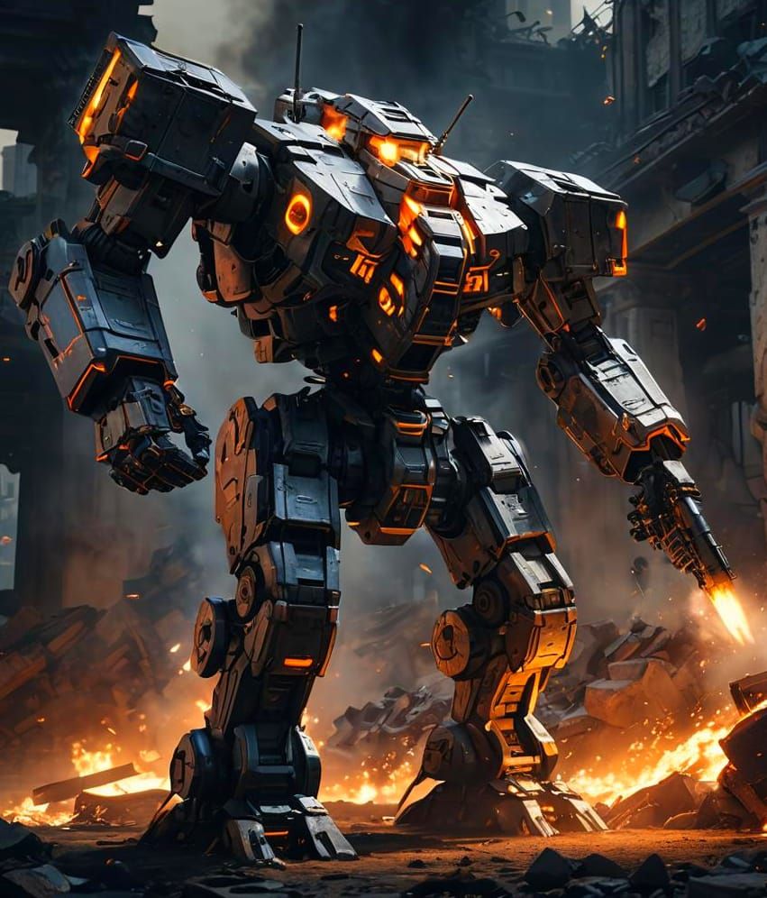 Mech Unleashes Fiery Blast in Sci-Fi Anime Style
