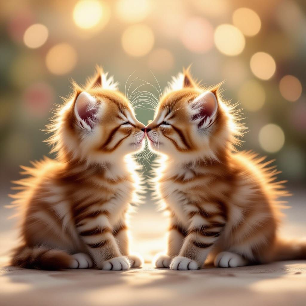 Adorable Kittens Share a Sweet Kiss in Storybook Style