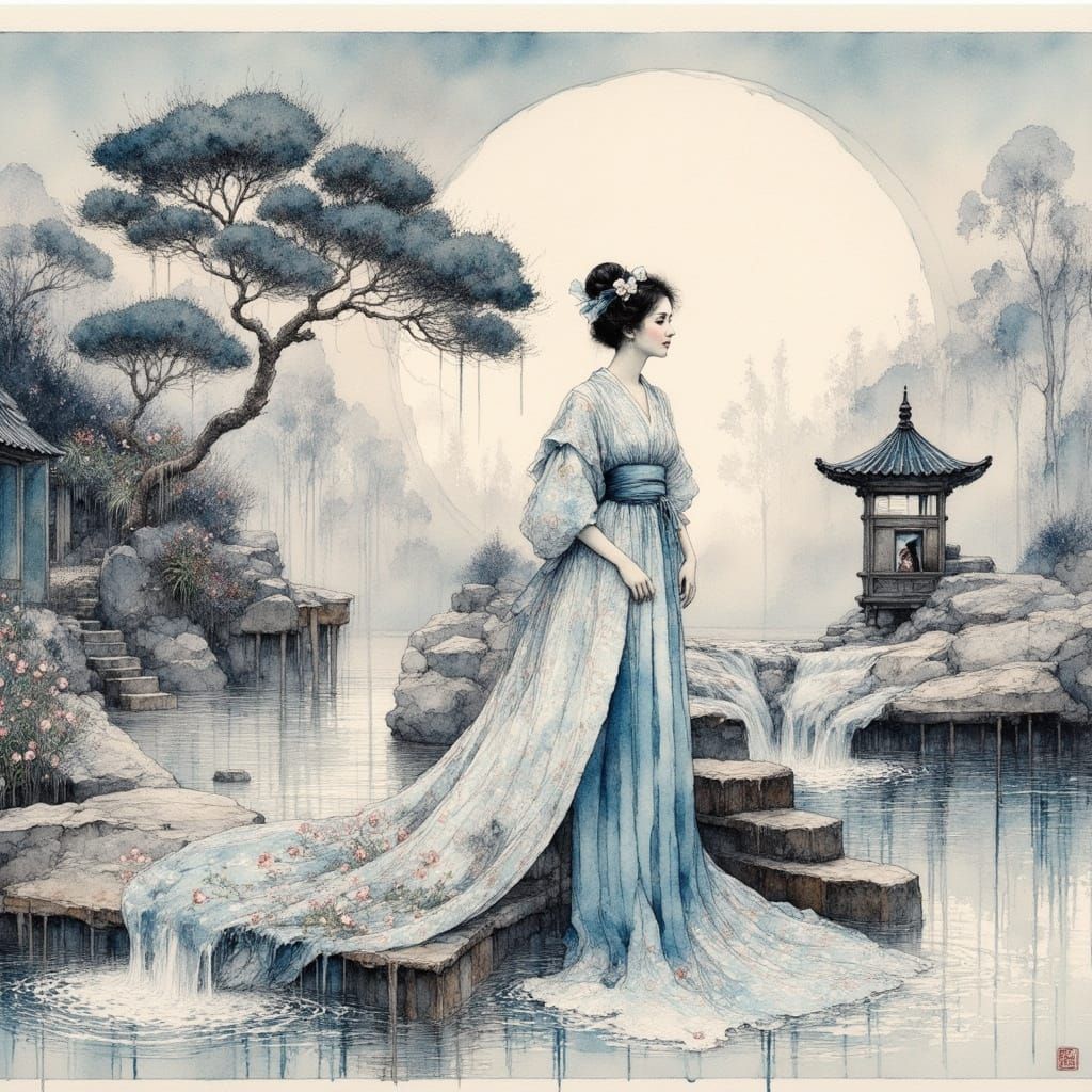 Elegant Woman in Traditional Japanese Kimono