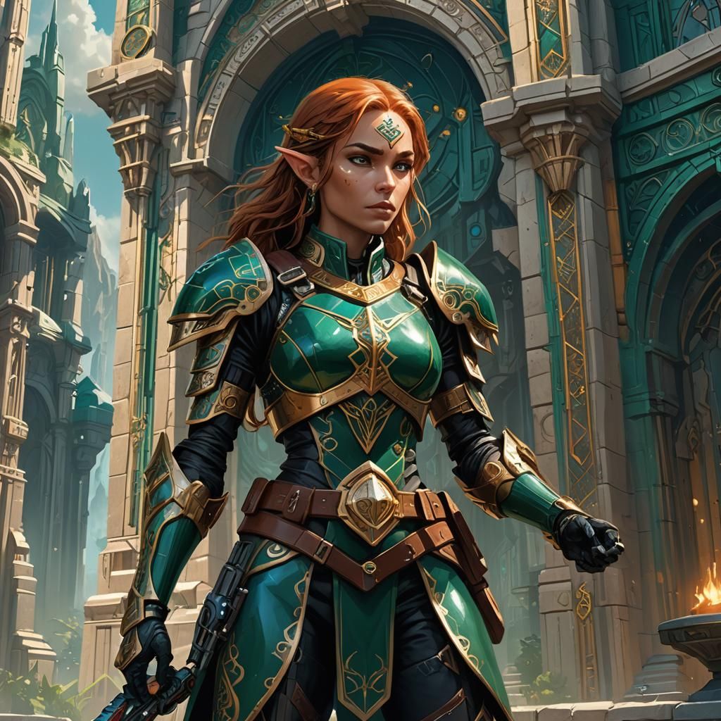 Elf Rogue Amidst Art Deco Bionicle Architecture
