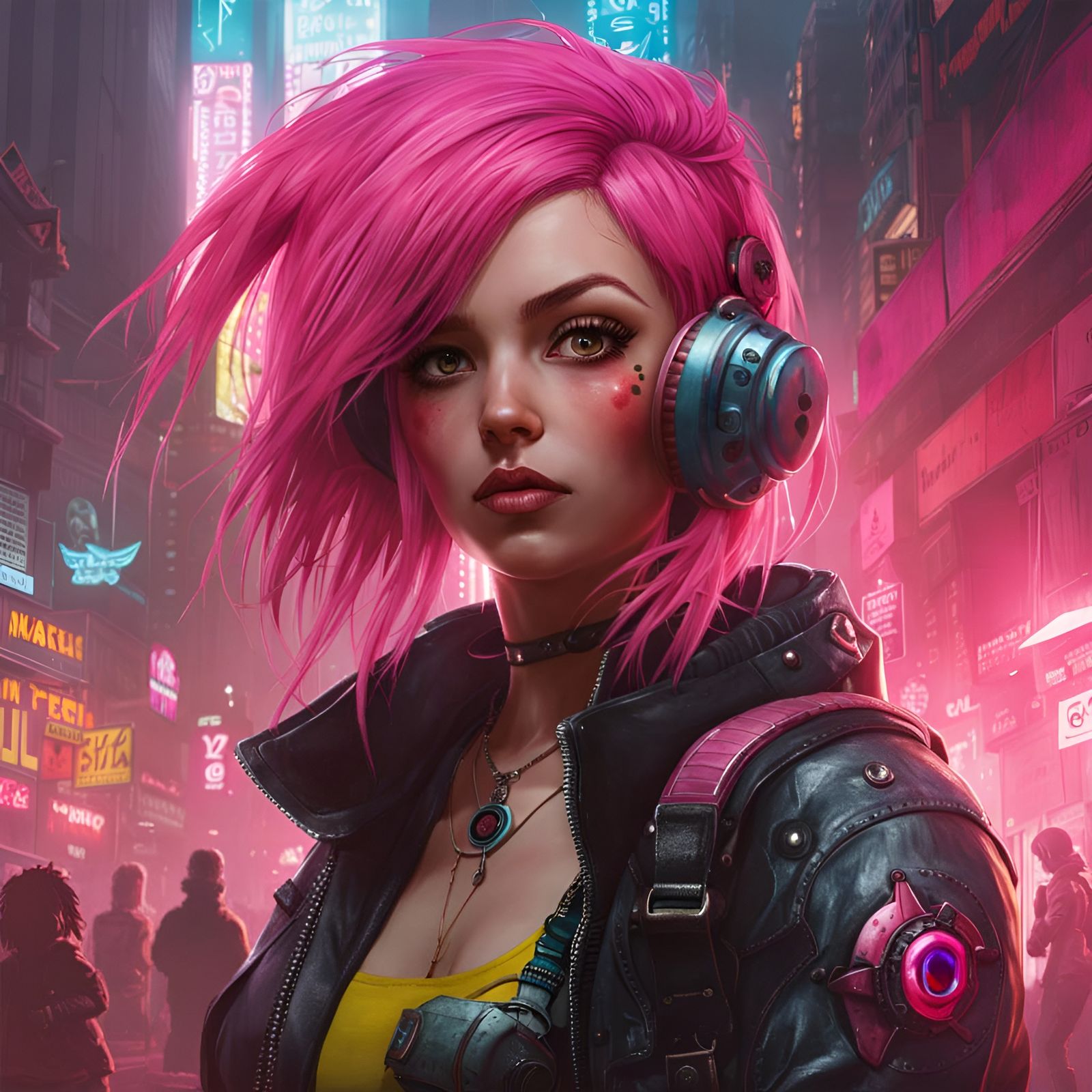 Rebecca from Cyberpunk in Crayon Caricature Style