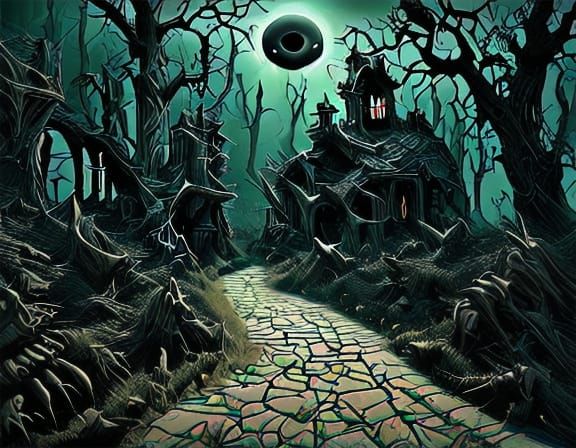 Dark Fantasy Landscape in Colored Pencil Style with Gothic H...