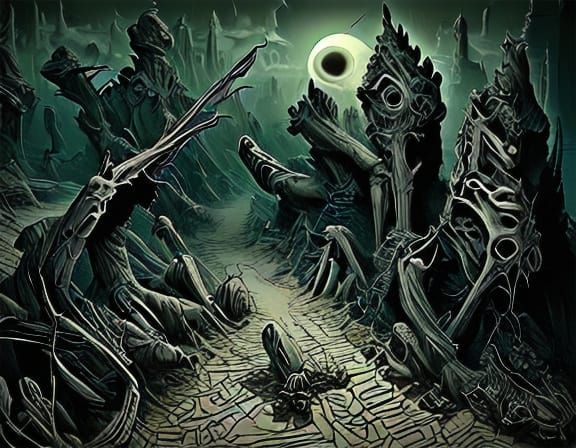 Dark Fantasy Landscape with Colored Pencil Sketch Aesthetic