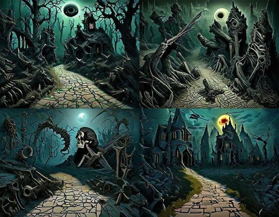 Dark Oz Landscape with Skulls and Poison Ivy in Colored Penc...