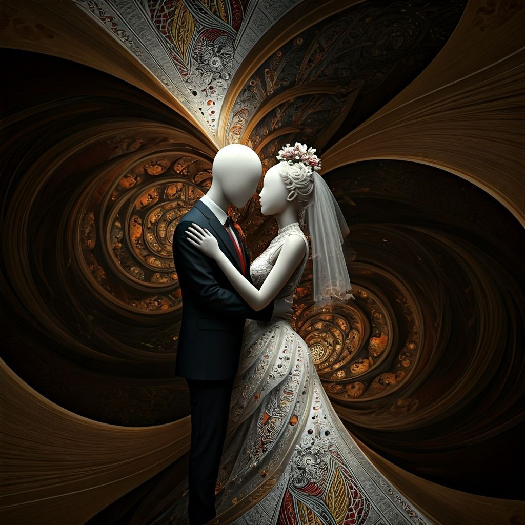 Faceless Bride & Groom Made of Playing Cards in Fractal Taro...