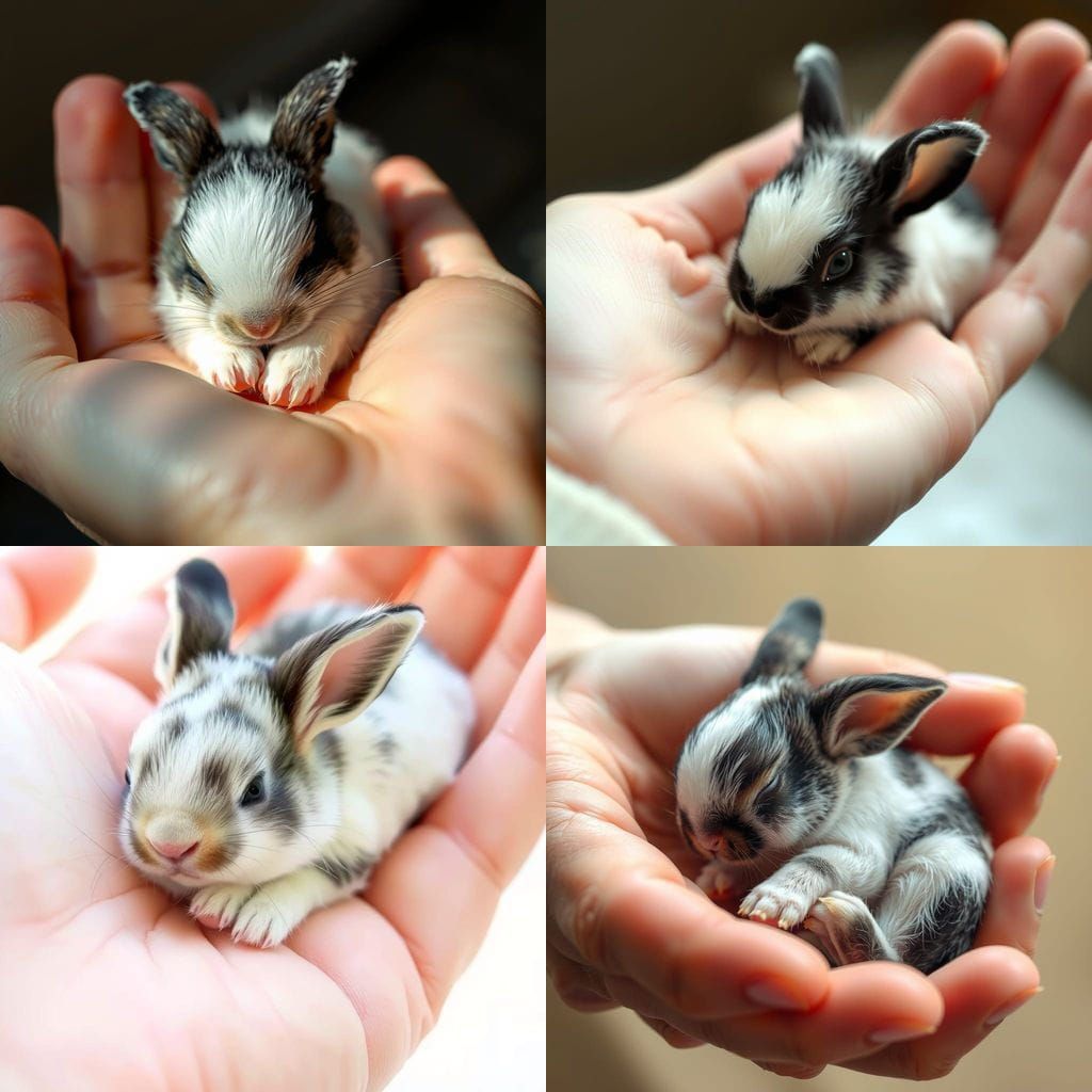 Cute Baby Rabbits Sleep in a Human Hand