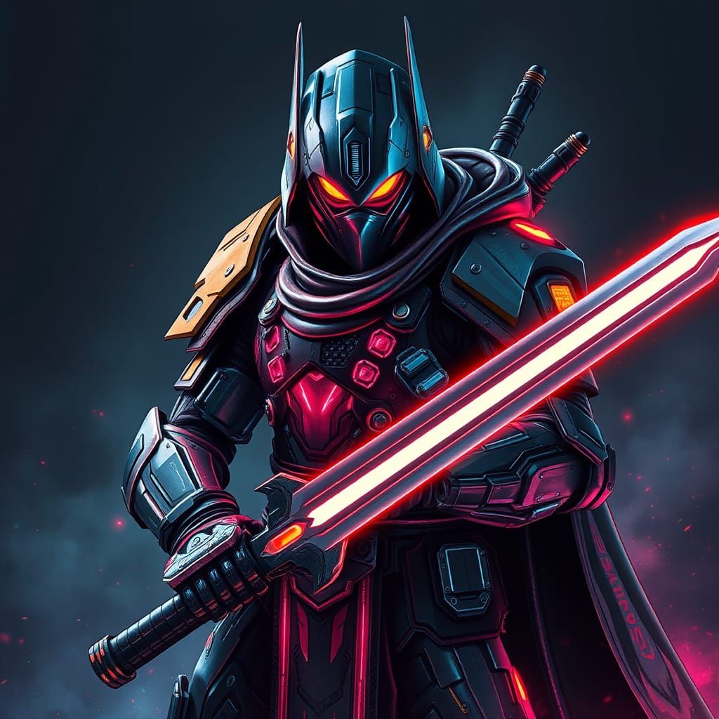 Cyberpunk Warrior with Cybersword in Neon Armor