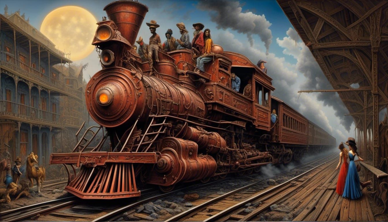 Fantasy Train to New Orleans, Trompe-l'oeil Painting