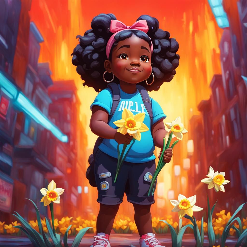 Girl with Daffodils in Graffiti Splash Art
