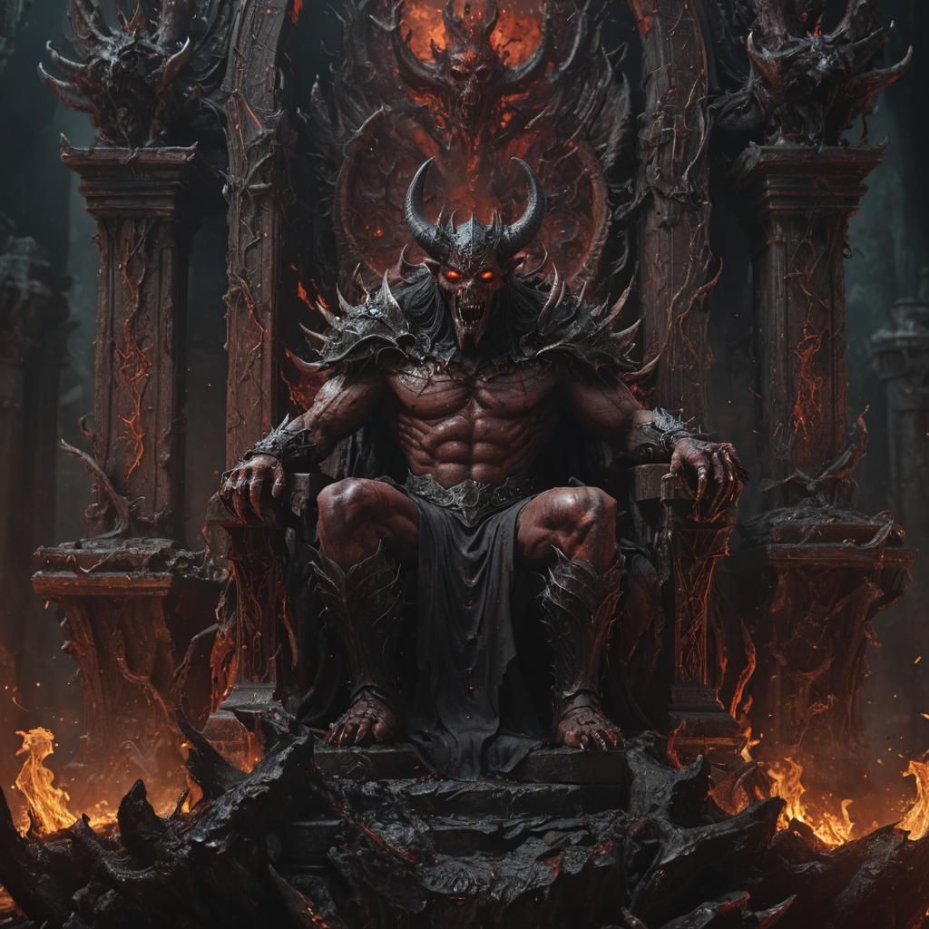 Wrathful Demon on Infernal Throne: Fantasy Art