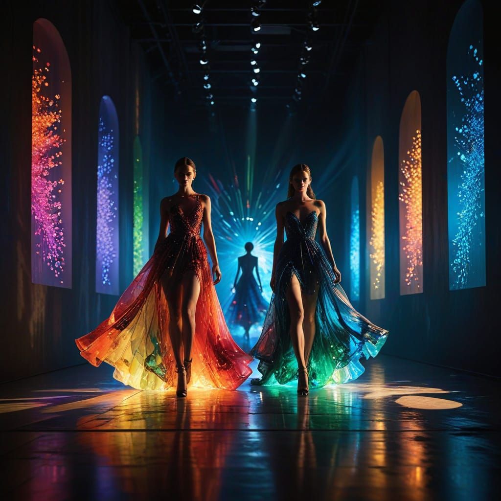 Haute Couture Fashion Show With Multicolored Glass Dresses