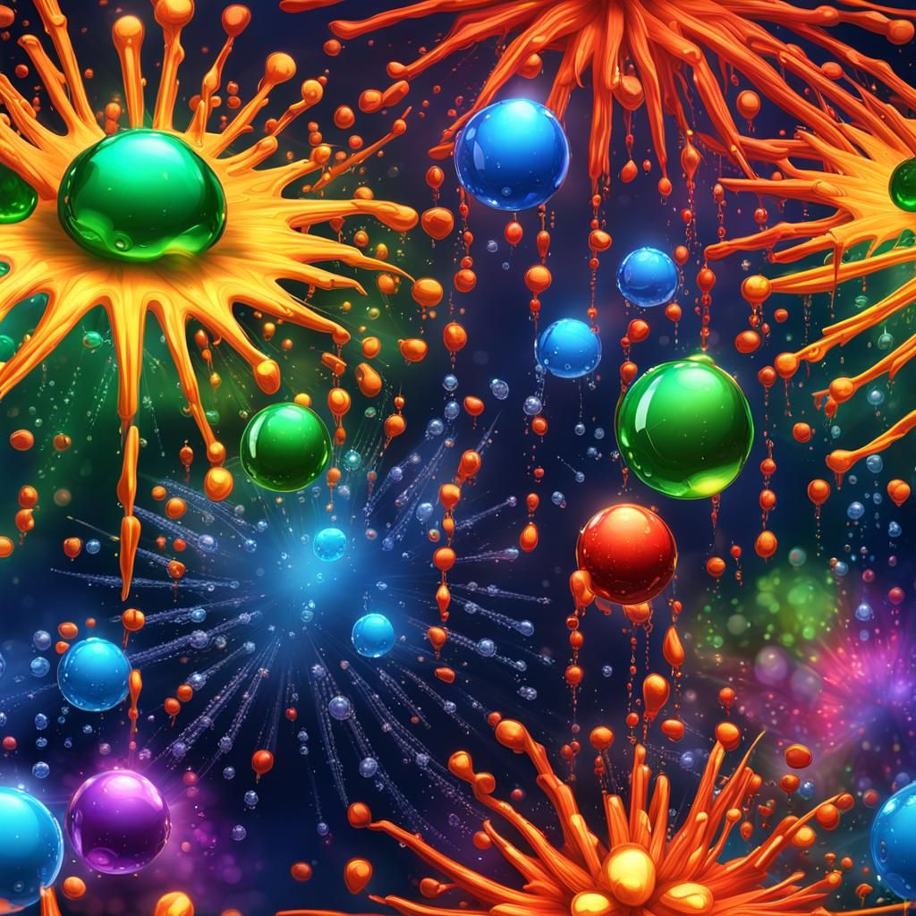 Psychedelic Fireworks Reflected in Dew Drops: Splash Art