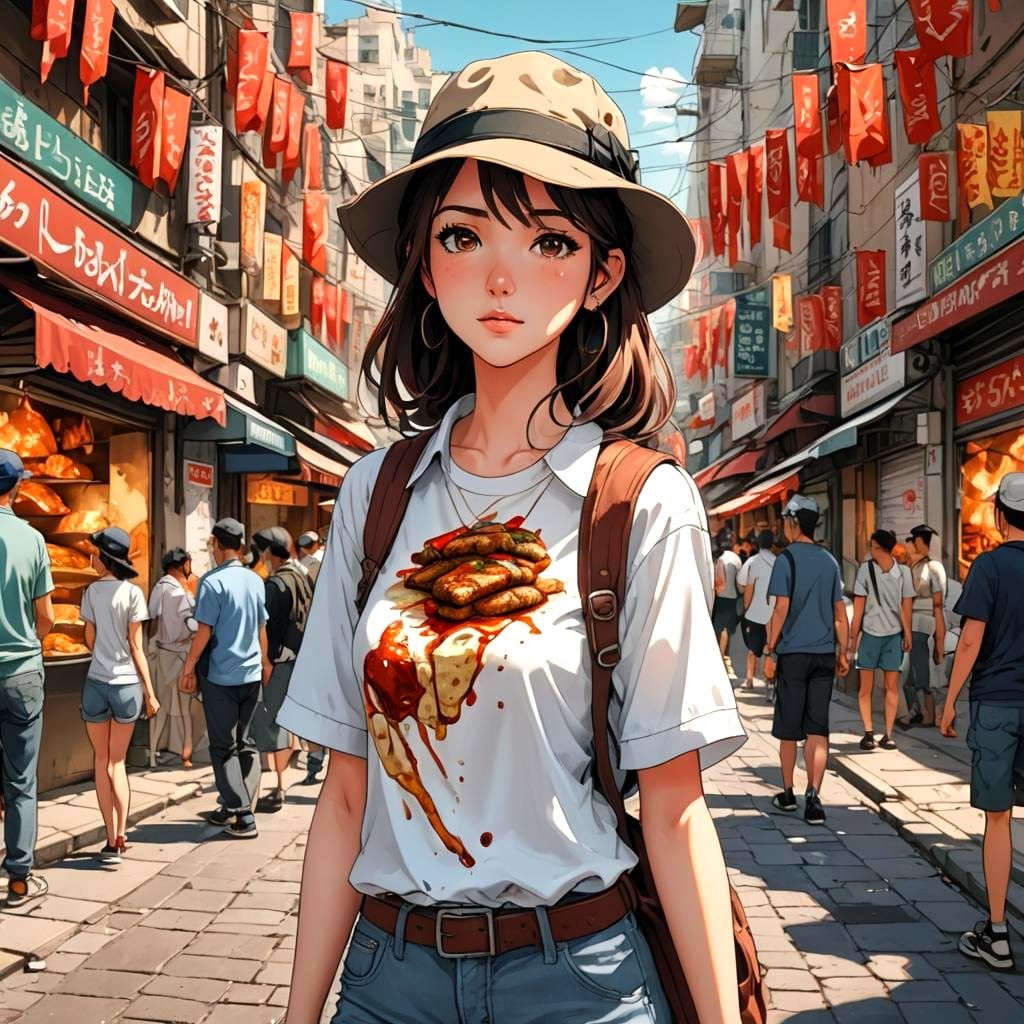 Anime Girl with Kebabs in Manga Style