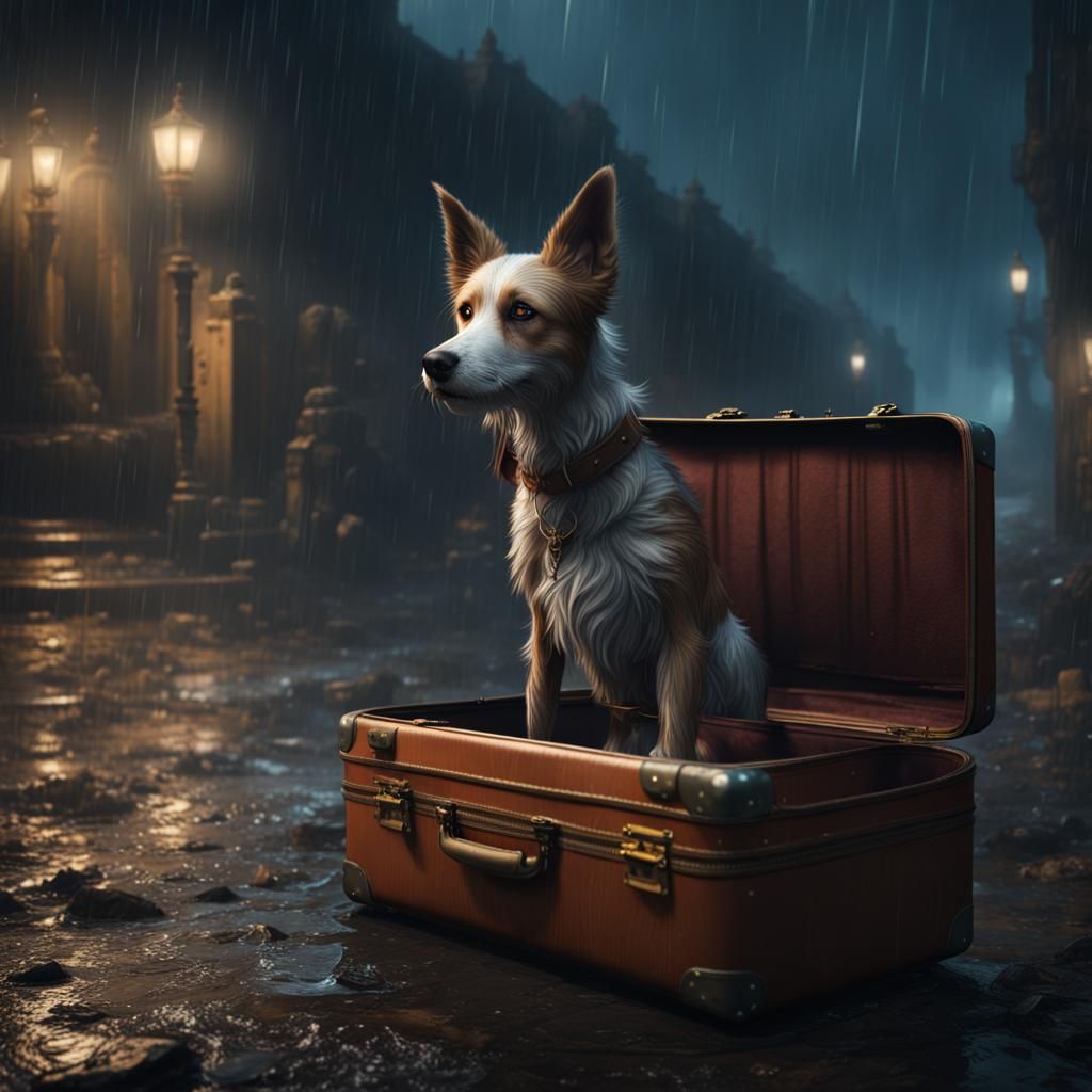 Sad Stray Dog's Journey on Stormy Night