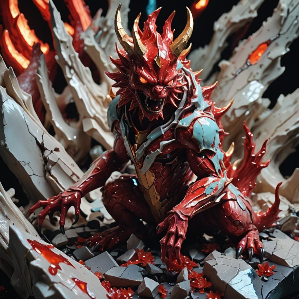 Bioluminescent Red Creature Emerges from Porcelain: Manga Ae...