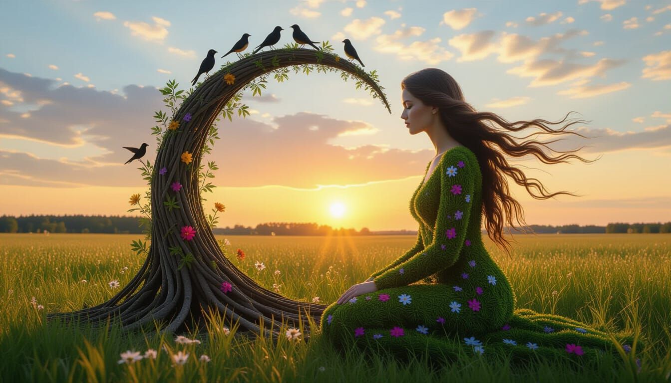 Ephemeral Land Art Sculpture with Female Form