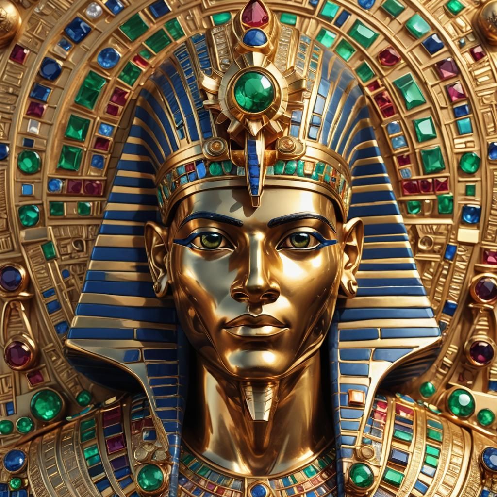 Hyperrealistic Golden Pharaoh with Precious Stone Jewelry