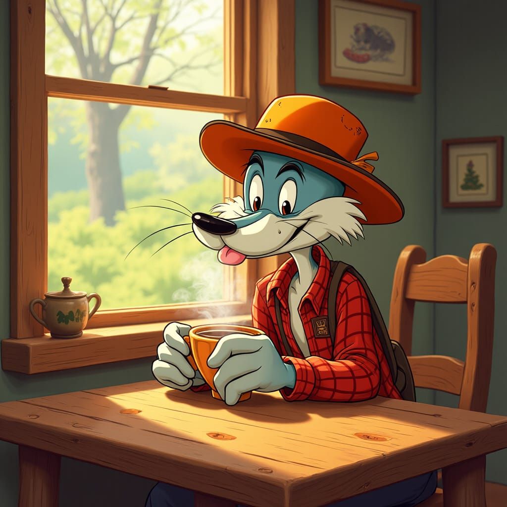 Elmer Fudd Sips Morning Coffee in Classic Looney Tunes Style