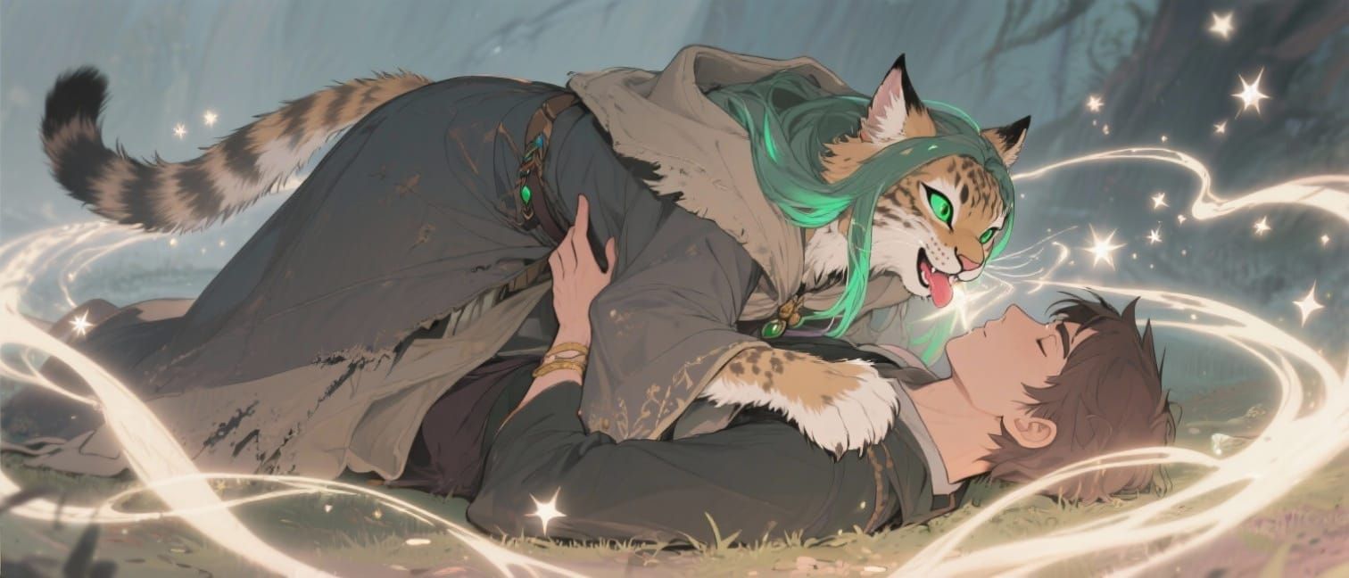 Enchanting Lynx Breathes Starlight in Anime Style