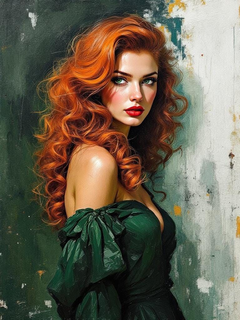 Pin-Up with Red Hair in Expressionist Style