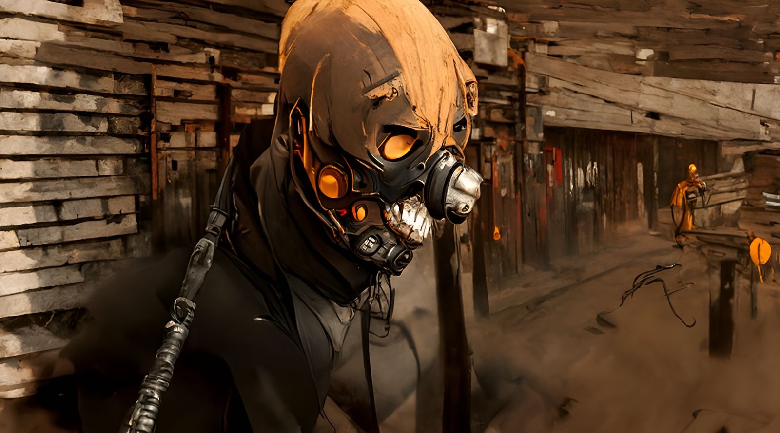 Menacing Masked Killer in Gritty Lumberyard