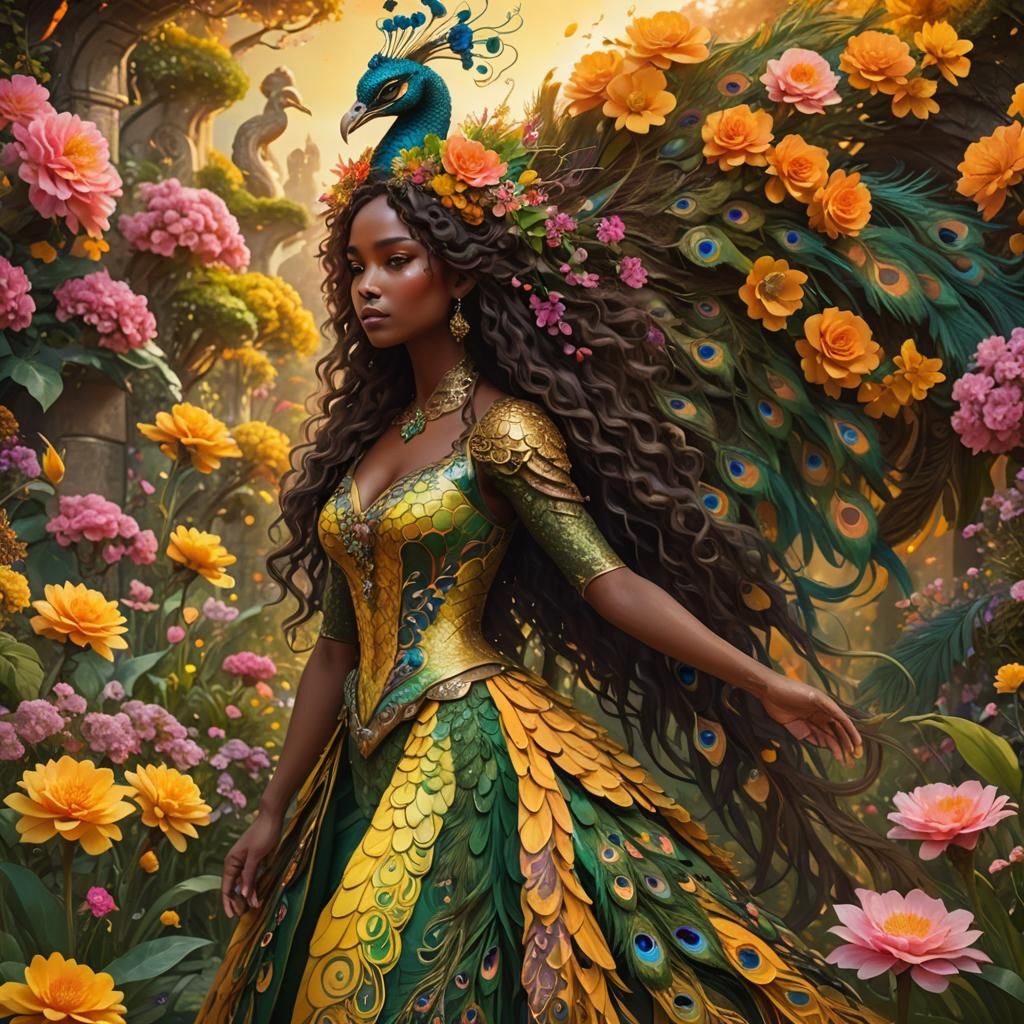 Dragon Peacock Woman in Fauvist Garden