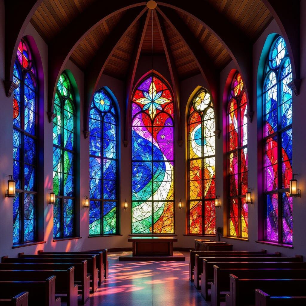 Kaleidoscopic Stained Glass in Christian Church