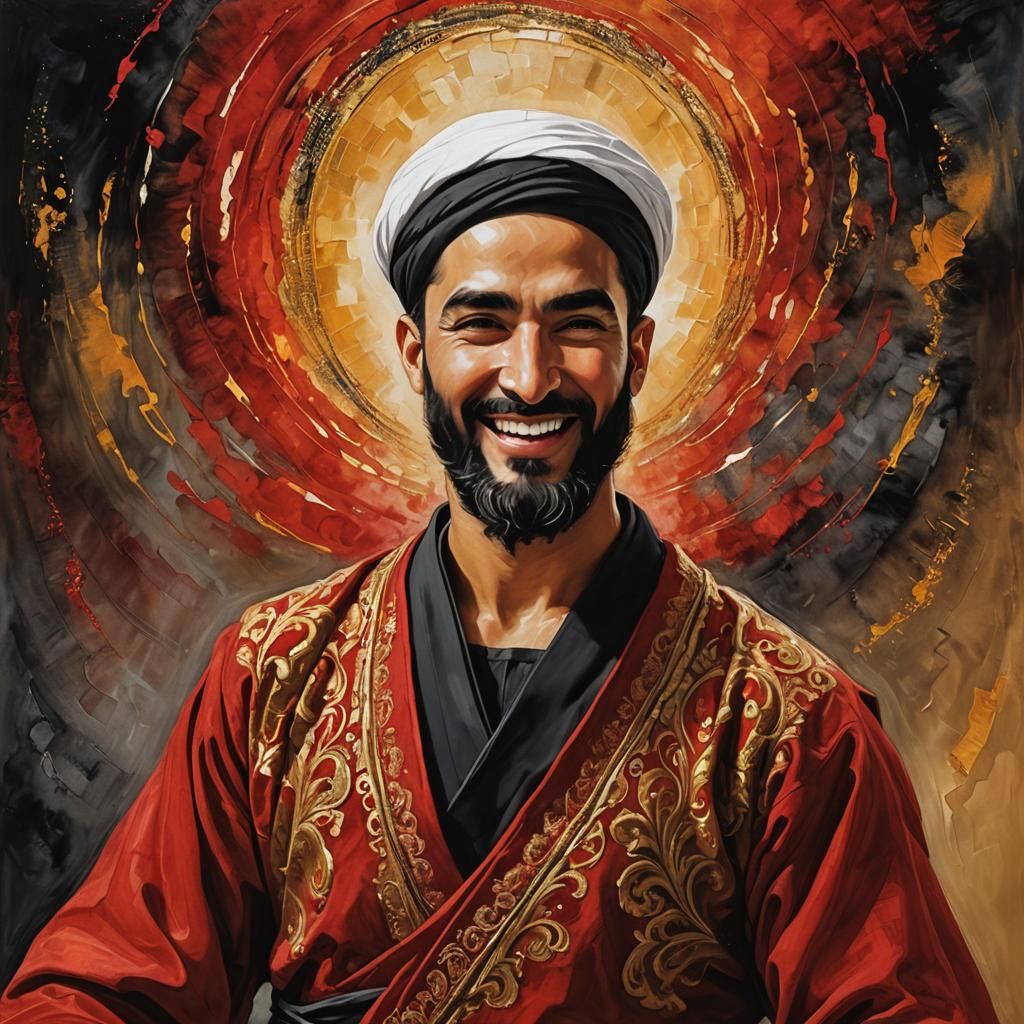 Joyous Muslim Dervish Dancing in Alcohol Ink Style