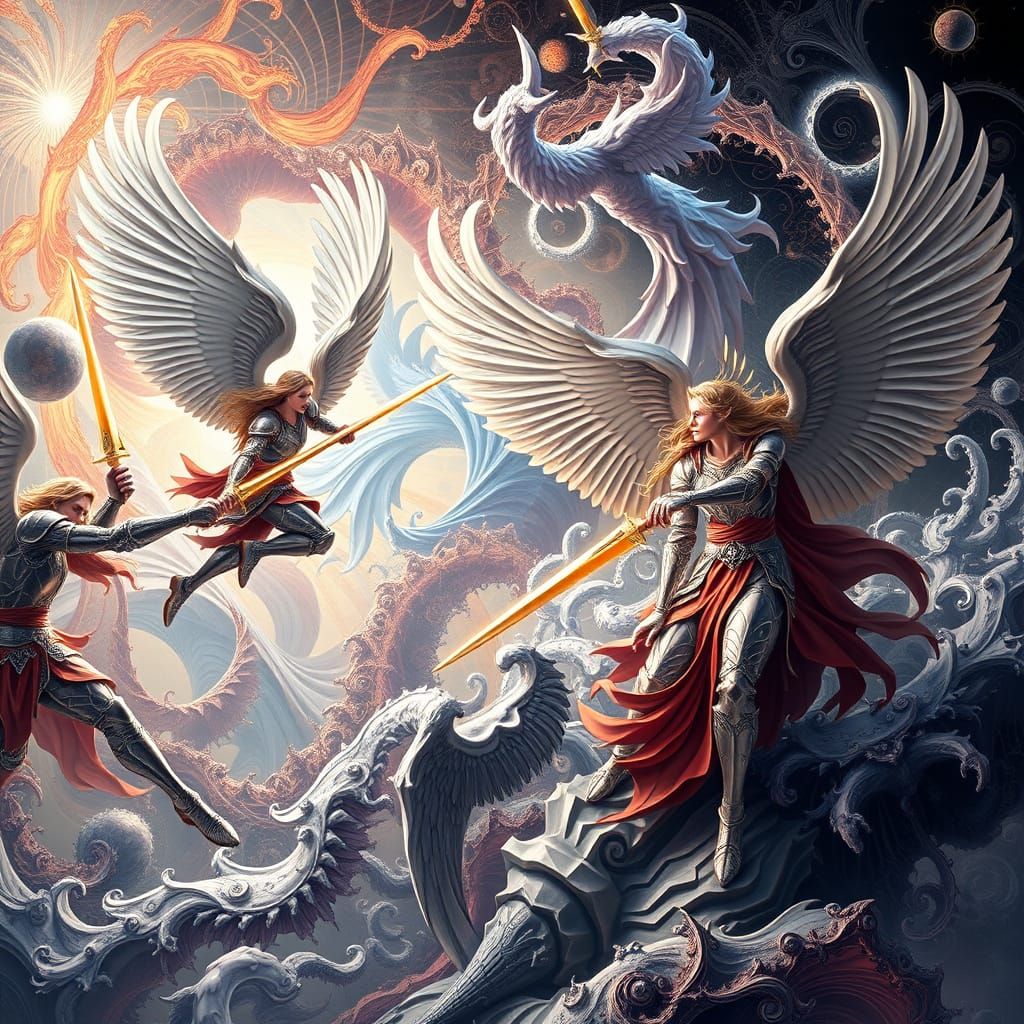 Angelic Warriors Clash in Abstract Digital Art