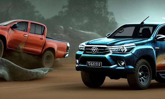 Crashed Toyota Hilux in Detailed Matte Painting