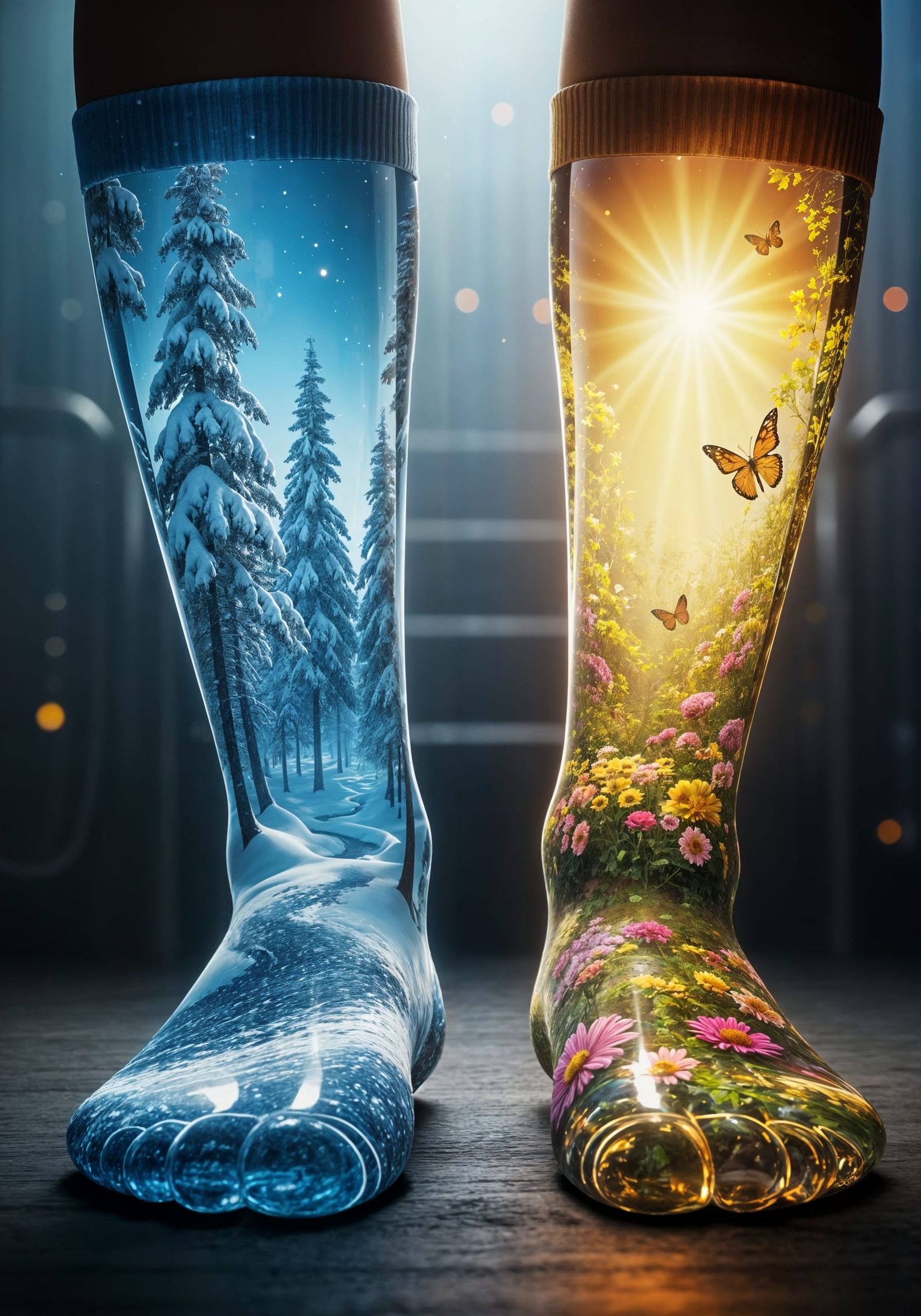 Glass Socks Encasing Seasonal Worlds in Hyperreal Detail