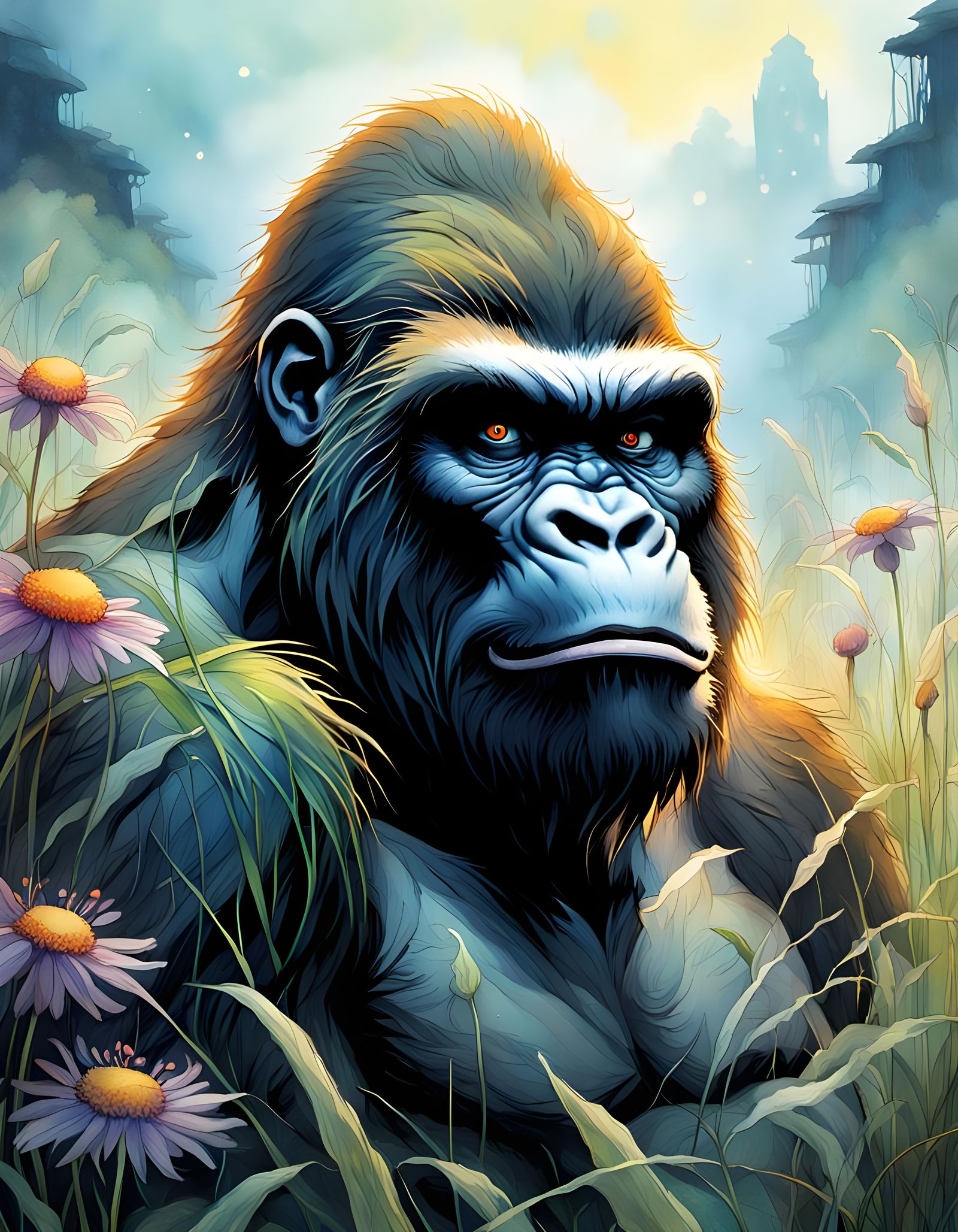 King Kong in Neon Wildflower Field