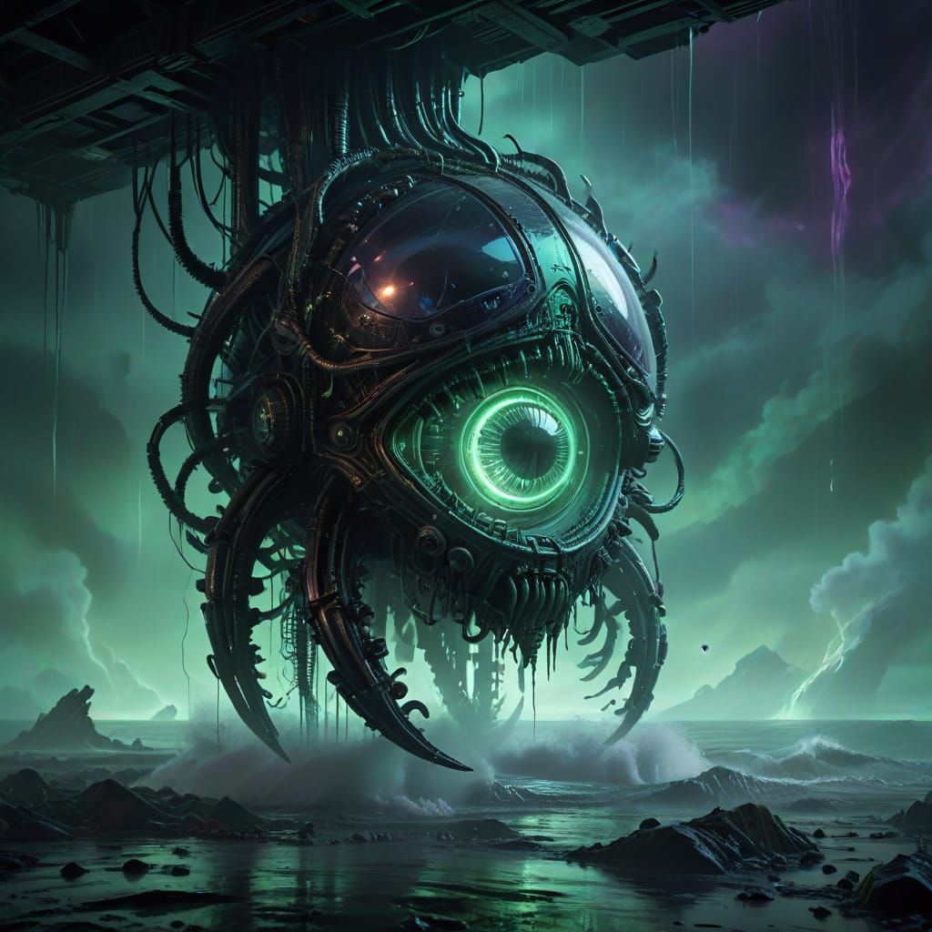 Biomechanical Cyberpunk Masterpiece in Neon Hues