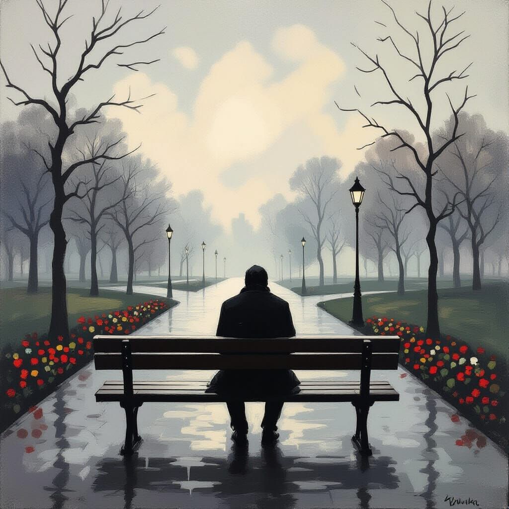 Lone Figure's Melancholy in Expressionistic Style