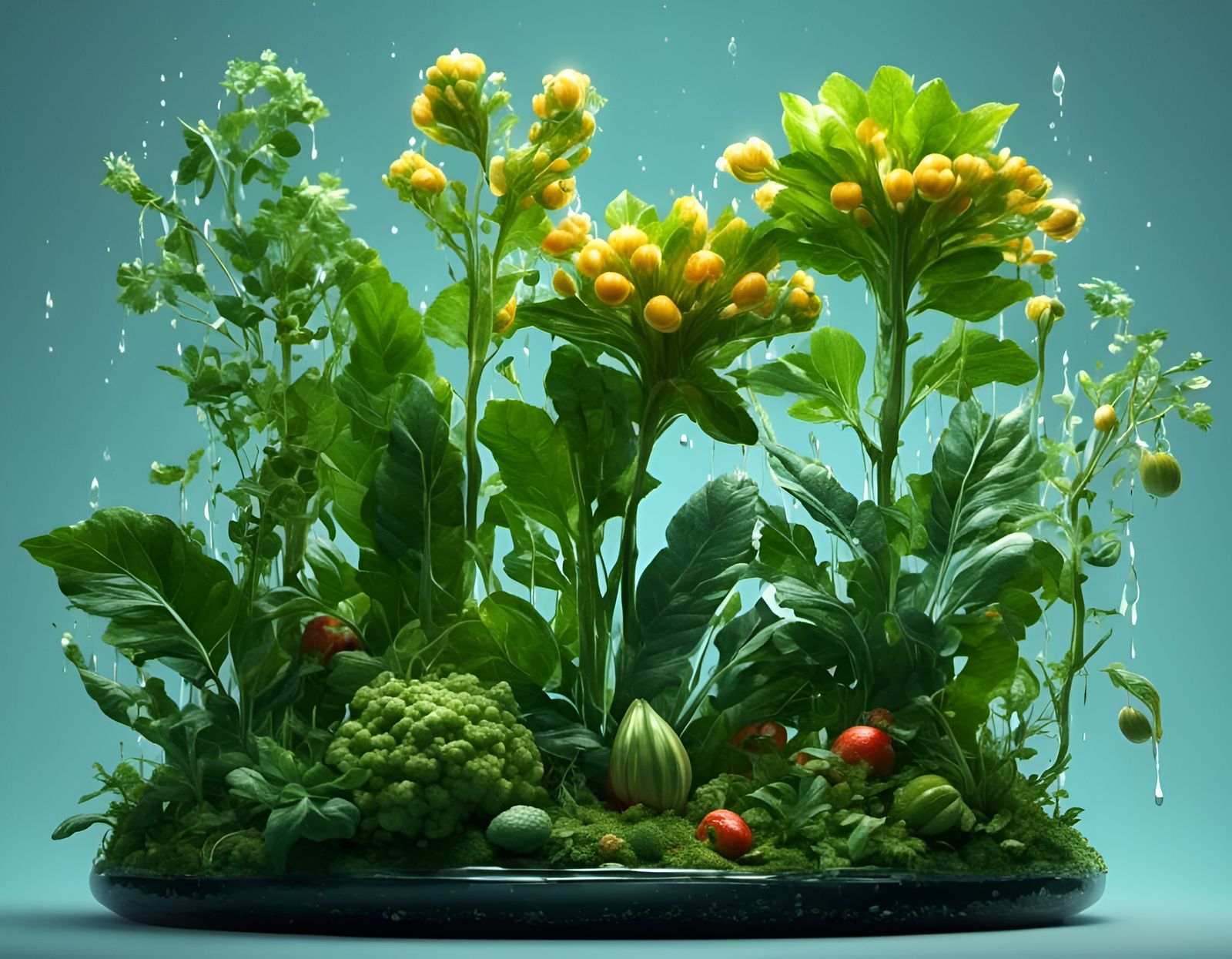 Realistic Plants with Water Droplets in Ultra HD